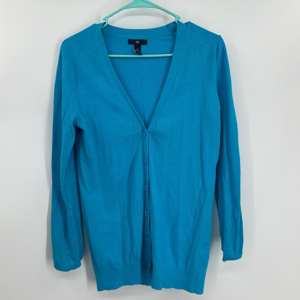 Gap Womens Small‎ Bright Blue V-Neck Button Front Long Sleeve Knit Cardigan